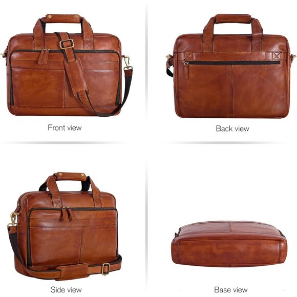 ⚡Men and Women Vintage Tan Oak Leathers Laptop Briefcase Messenger Bag - Picture 6 of 9